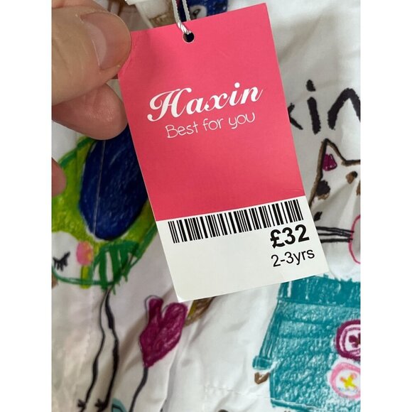 Haxin Cat Raincoat Jacket 2Y White Hoodie Preppy Modern Retro - Picture 2 of 16